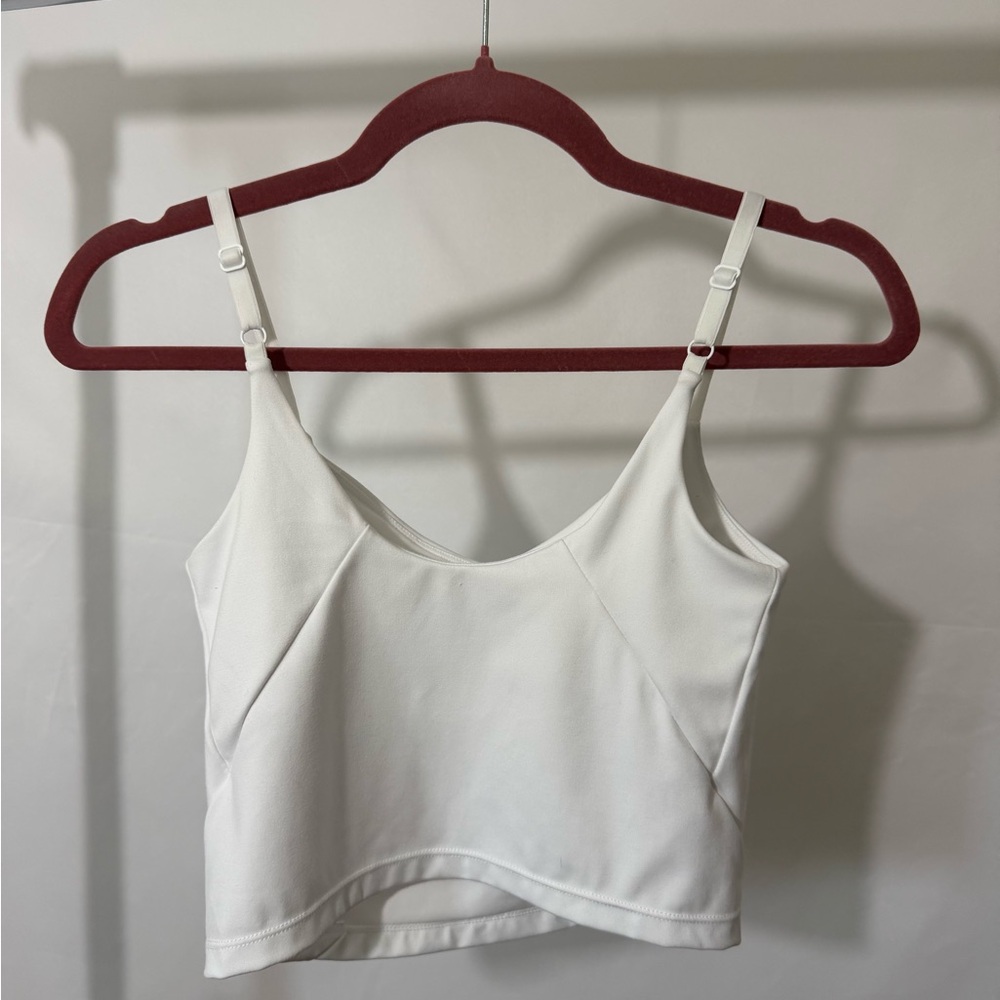 White Built In Bra Crop Top Adjustable Straps Minimalist Summer S - Picture 2 of 9